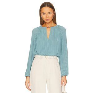 SIMKHAI Eden Plisse Long Sleeve Blouse Celeste Blue Pleated